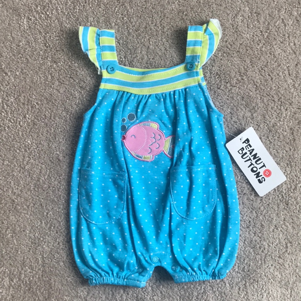 Peanut Buttons Fishy Romper (size 3-6m)